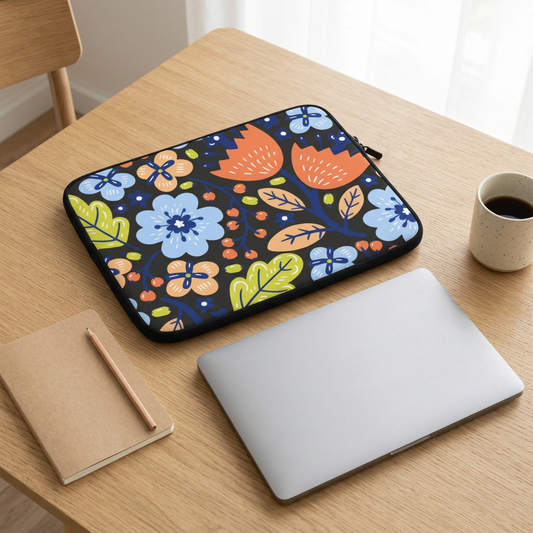 Folk Art Laptop Sleeve on an artist’s desk
