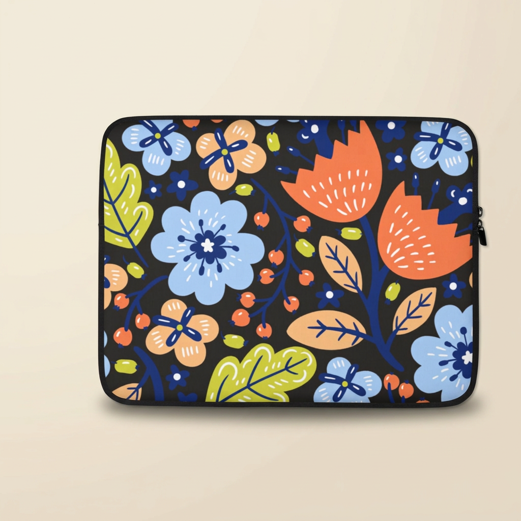 Folk Art Laptop Sleeve on an ivory studio background