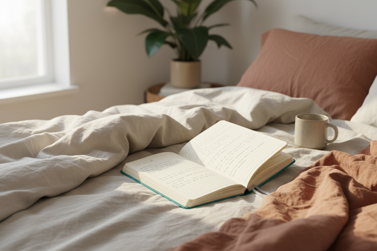 Rainbow notebook open on bed