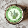 Sage Against The Machine 3" Vinyl Sticker featuring a vibrant sage leaf design, eco-friendly, waterproof, and dishwasher-safe, perfect for personalizing surfaces and showcasing creativity.