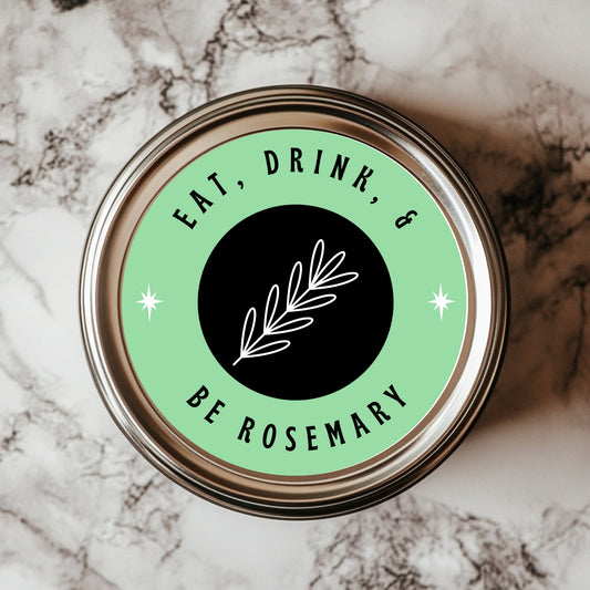 Eat, Drink & Be Rosemary Sticker – 3x3" waterproof vinyl herb pun, perfect for kitchen decor gift ideas.