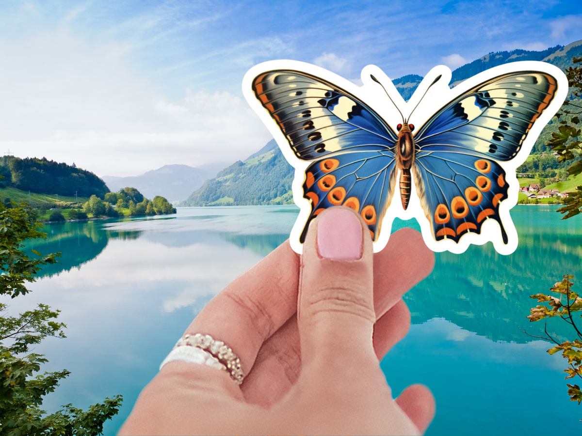 Close-up of the Big Beautiful Butterfly Sticker showcasing intricate details and rich colors, perfect for personalizing items.