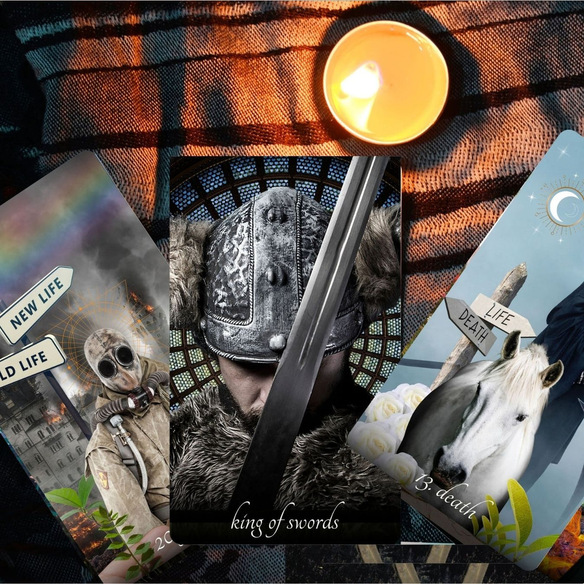 Tarot cards with candle