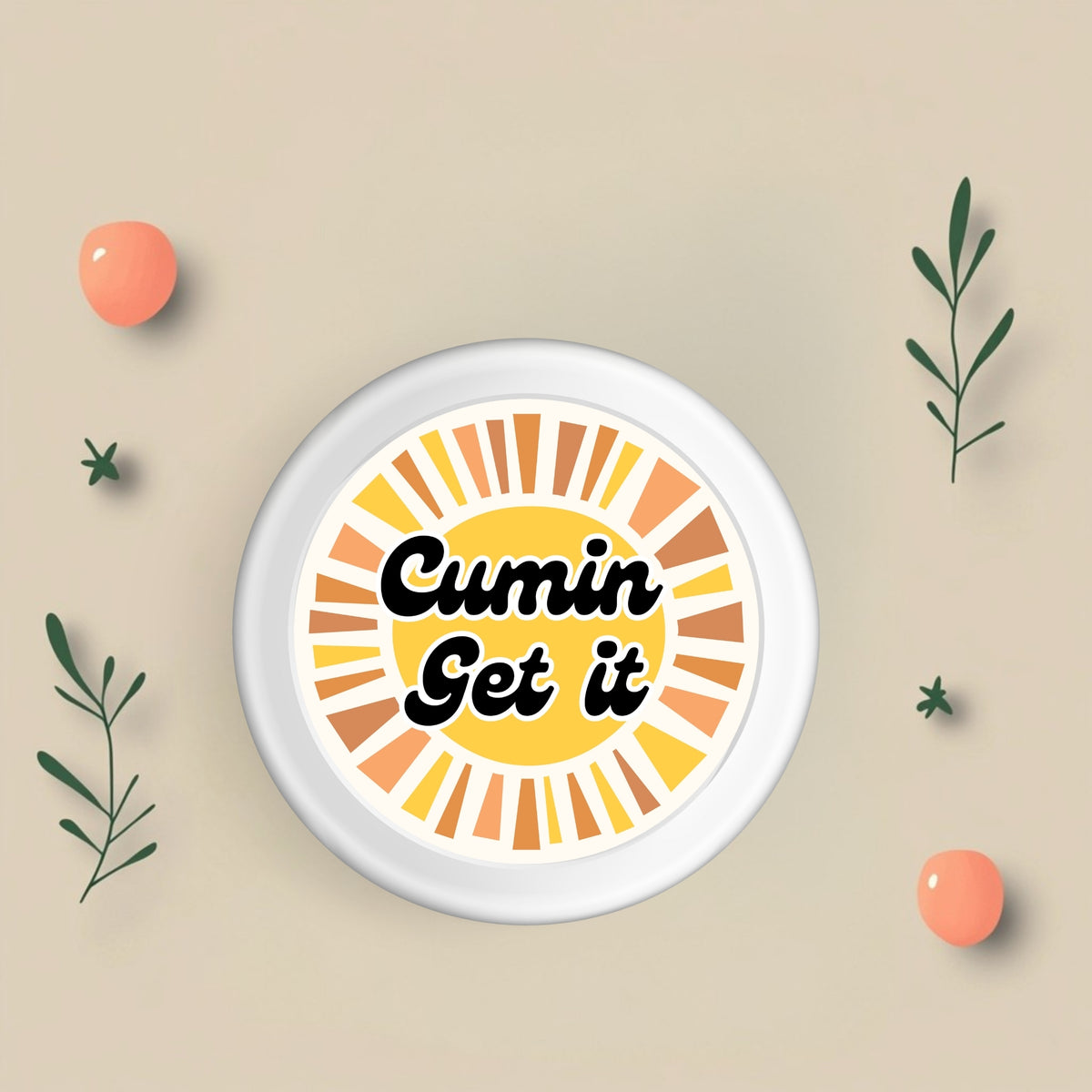 Playful typography design of the Cumin Get It Sticker, ideal for spice enthusiasts and a must-have among stickers for food lovers.