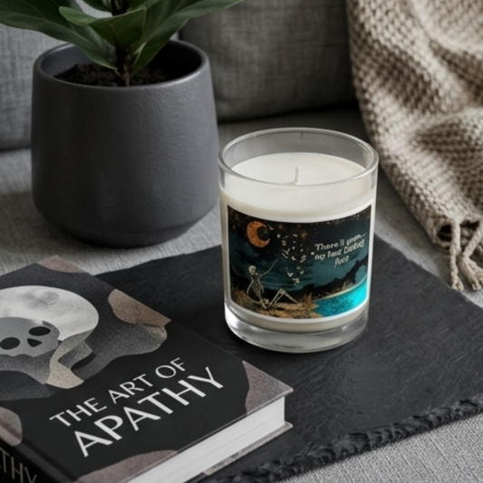 My Last Flying Fuck Glass jar soy wax candle in a sleek glass container, perfect for stylish home decor.