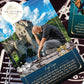 Card from a tarot deck showing a person by a castle with 'The Feather on the Moon' logo.
