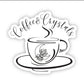Close-up of the Magical Brew Waterproof Vinyl Sticker’s intricate details with a floral coffee cup design, an ideal choice for unique coffee lover gifts.