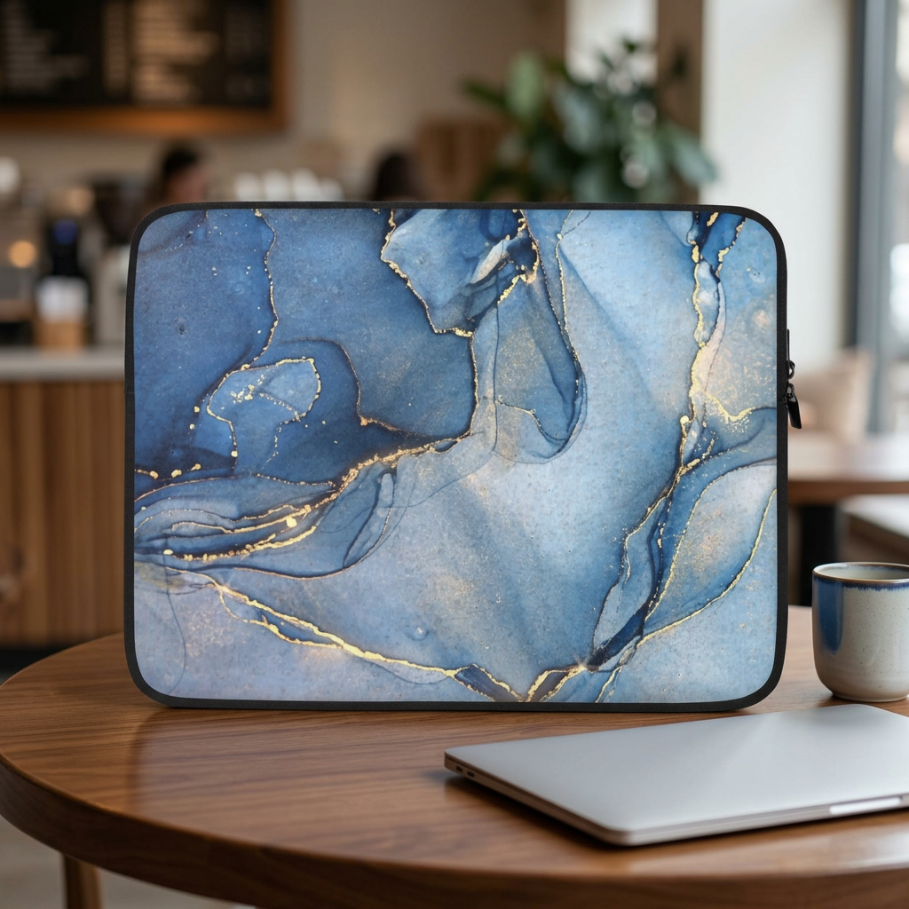 Agate laptop sleeve in a cozy café setting