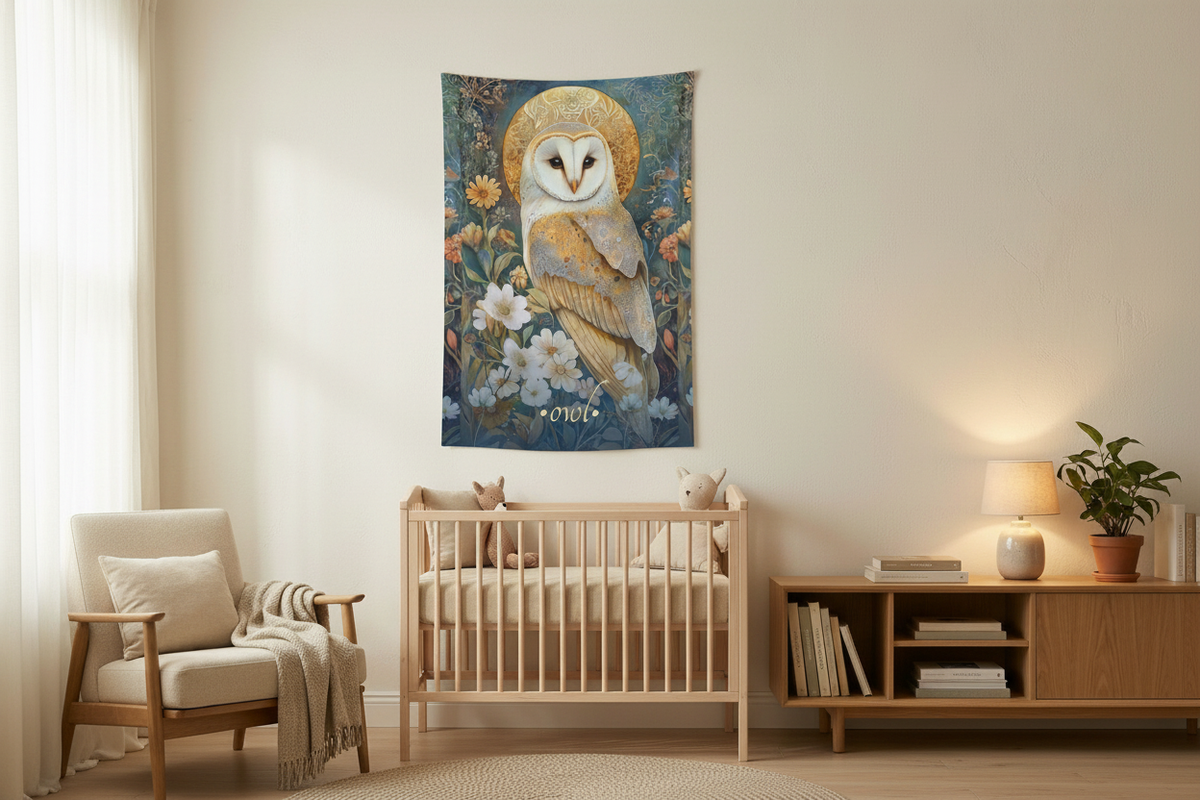 Celestial Owl Tapestry in Nature-Inspired Nursery