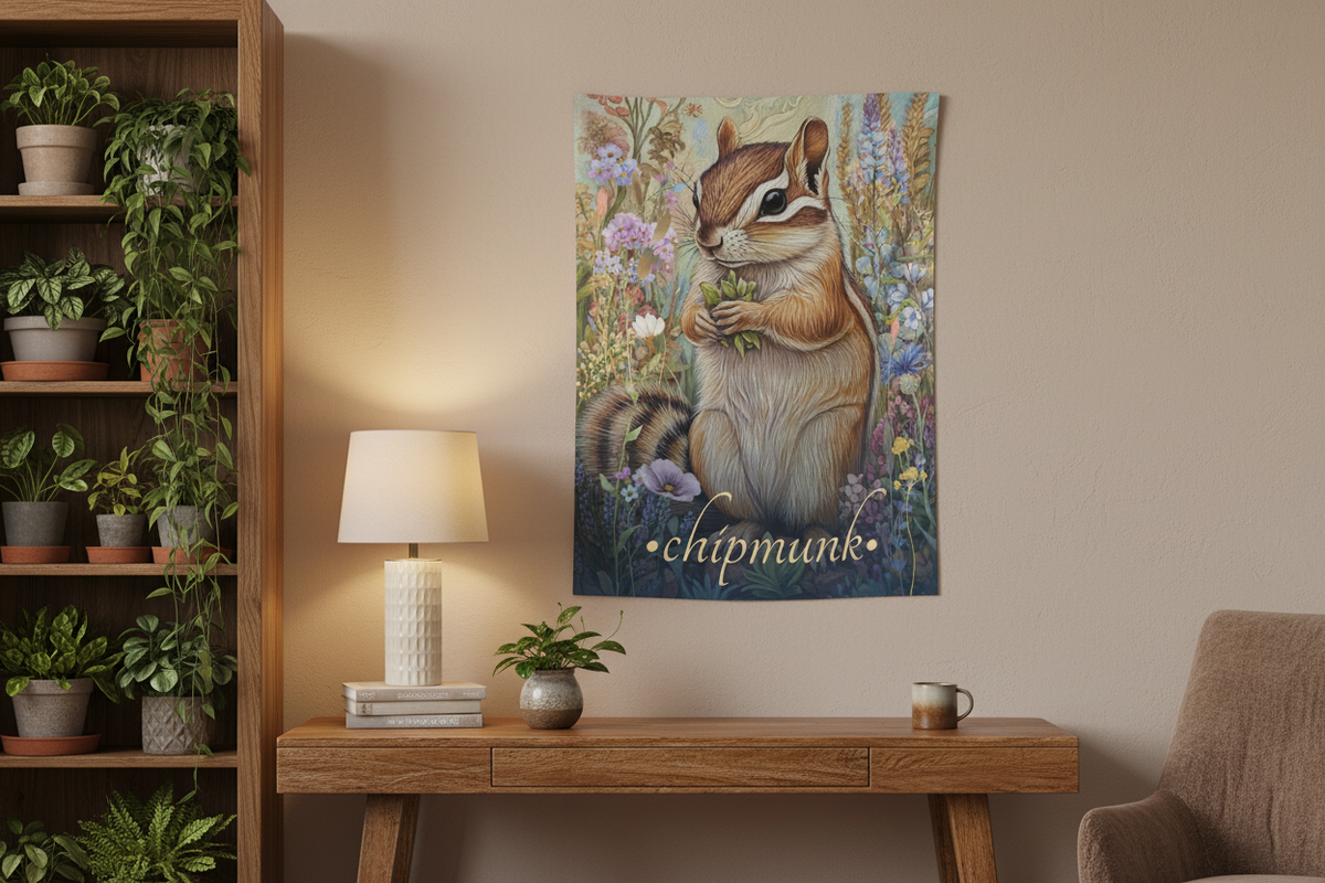 Chipmunk Tapestry in Nature-Inspired Home Office