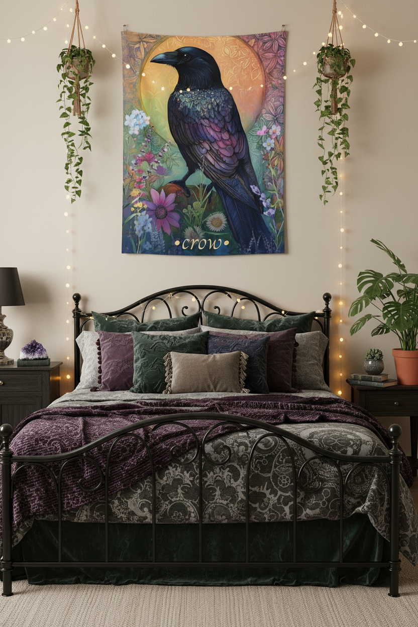 Crow Tapestry Bedroom Mockup 2