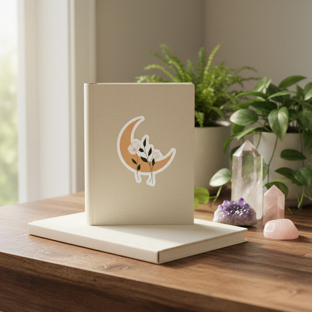 Enchanting Floral Moon Sticker Journal Mockup