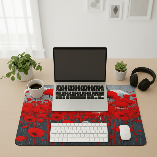 Fantasy Poppy desk mat in use in an office Office