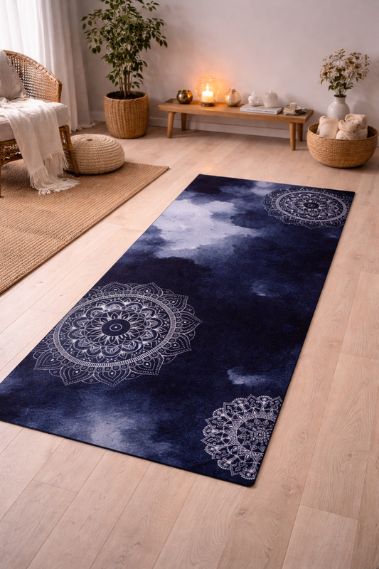 Tranquil Watercolor Zen Mandala Yoga Mat - Anti-Slip Rubber Base & Soft Microsuede, a perfect anti-slip yoga mat enhancing your yoga experience with stability and style.
