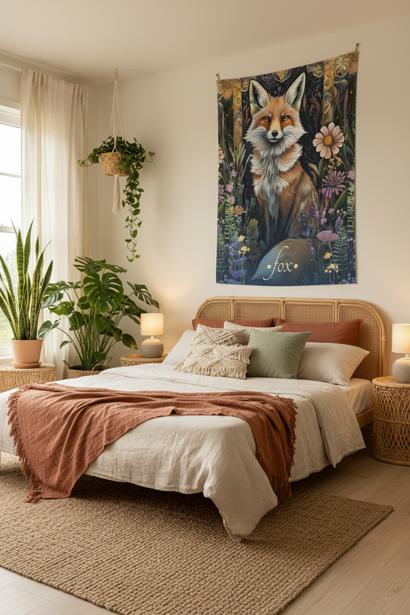 Fox Tapestry Bedroom Mockup 2