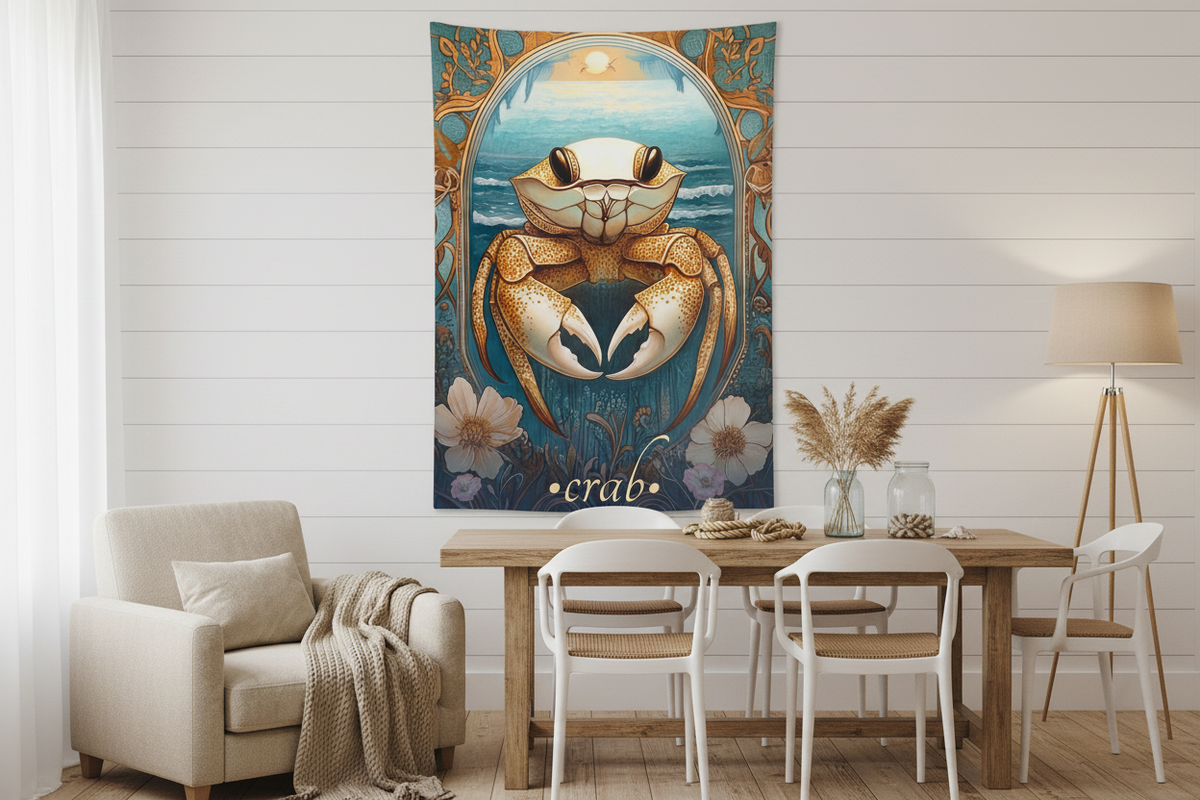 Golden Crab Tapestry in Beach House Dining Room