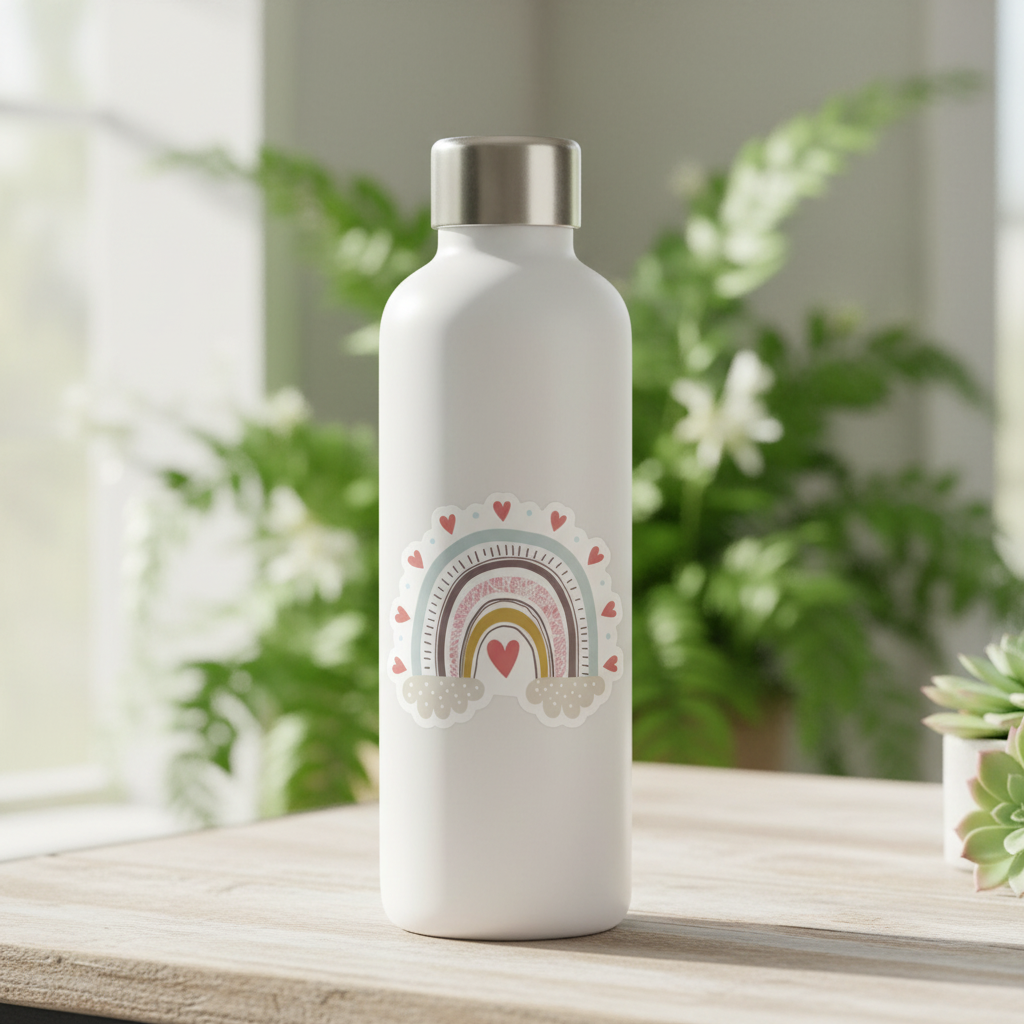 Heartfelt Rainbow Sticker Water Bottle Mockup