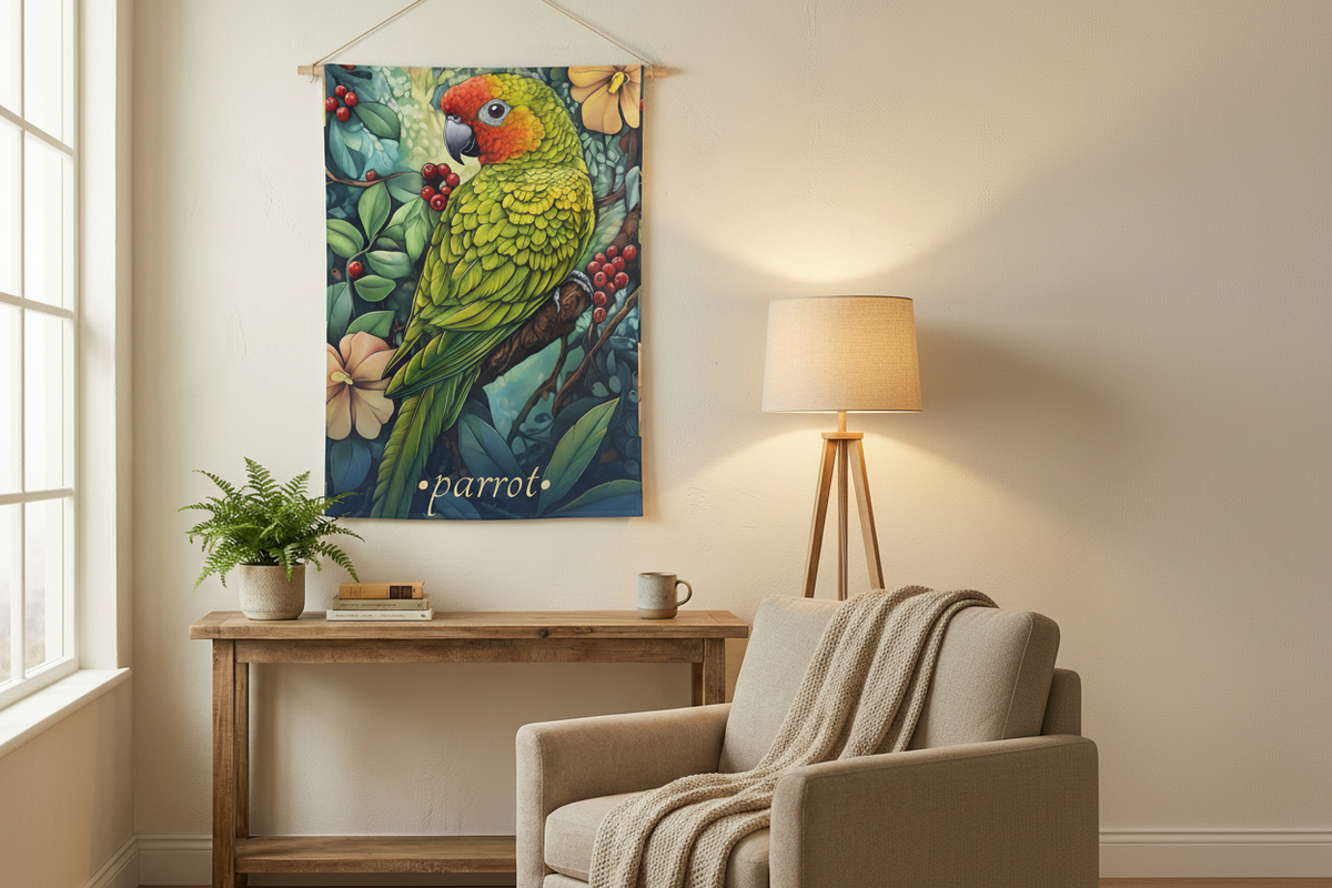 Parrot Tapestry in Yoga Space