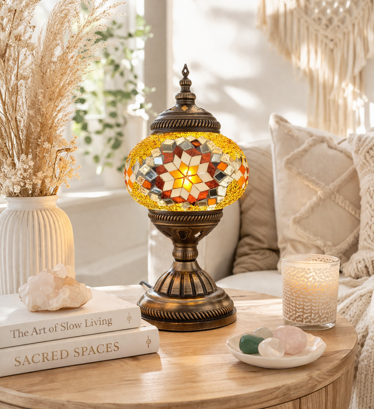 DIY Golden Star Turkish Mosaic Lamp kit displayed with materials and guided instructions for creative crafting.