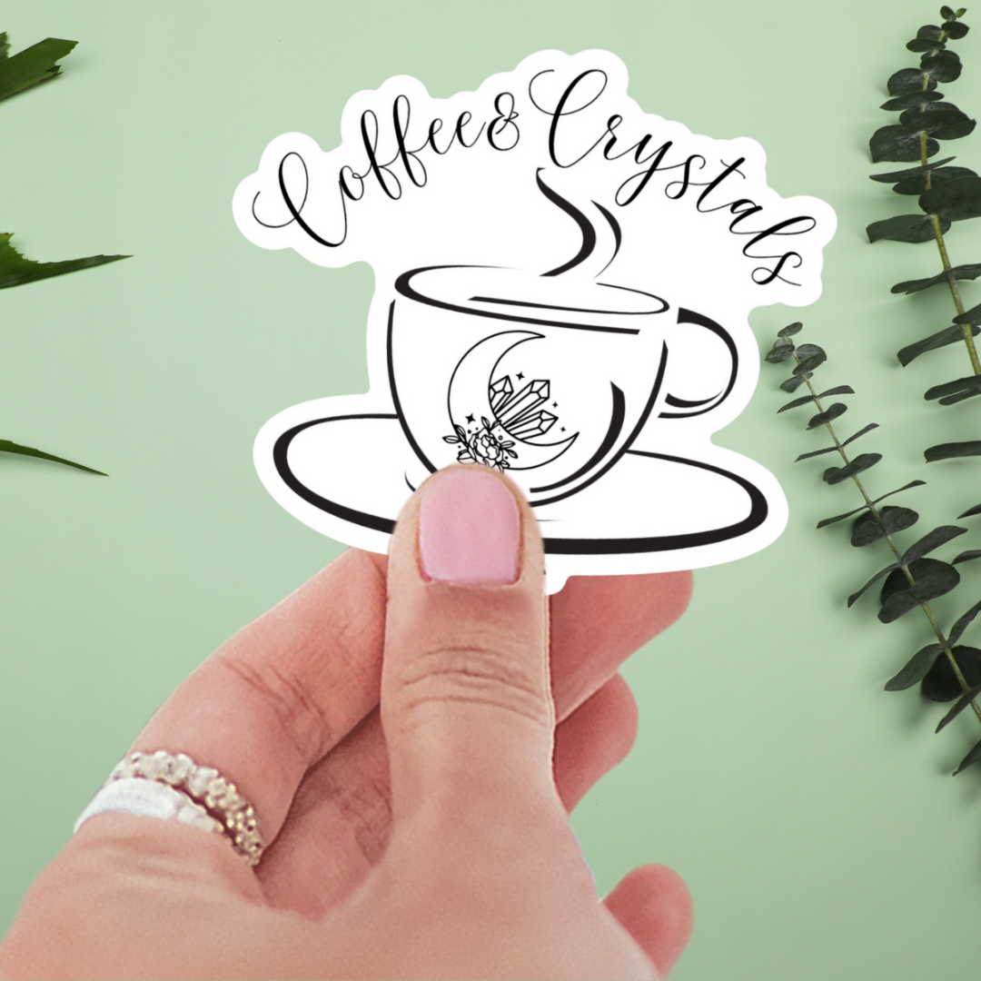 Magical Brew Waterproof Vinyl Sticker featuring a floral coffee cup design, perfect for coffee lover gifts, showcasing vibrant colors and a matte finish.