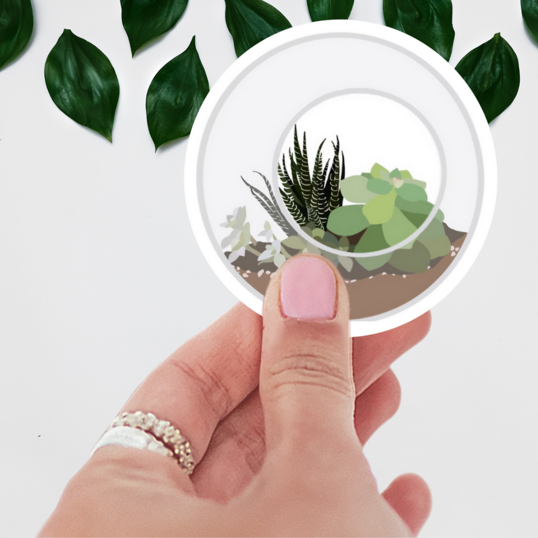 Waterproof Vibrant Succulent Sticker showcasing colorful succulents in a die-cut design perfect for plant lovers to decorate laptops and water bottles.