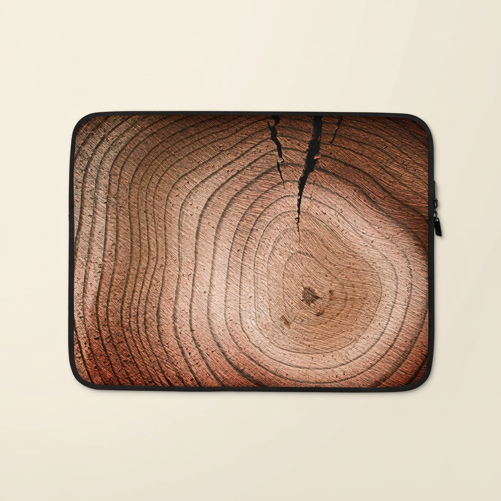 Tree Ring laptop sleeve on an ivory studio background