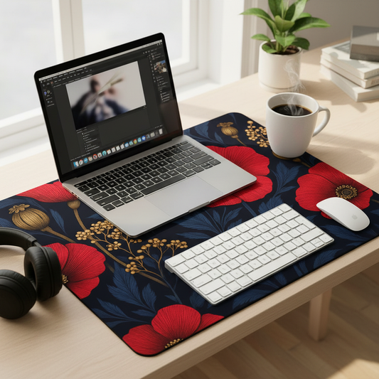 Vivid Poppy desk mat mockup