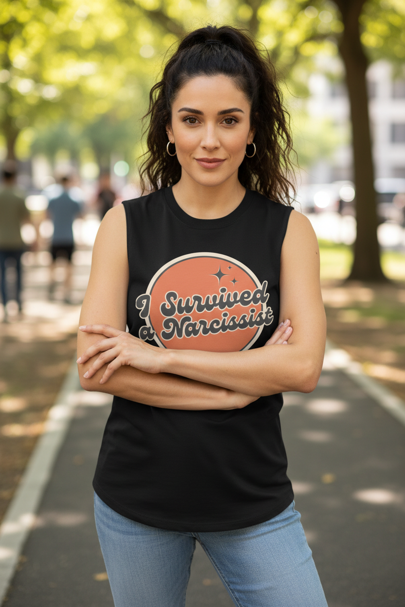 Woman in black I Survived A Narcissist muscle tank